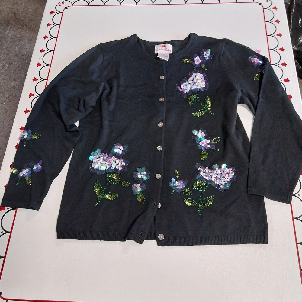 Quacker Factory Black Cardigan Sweater